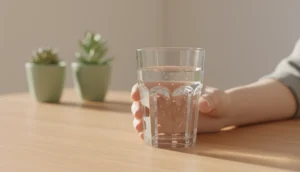 Zwei Hände halten ein klares, transparentes Glas Wasser im warmen Sonnenlicht – ein Symbol für Ehrlichkeit und Transparenz.